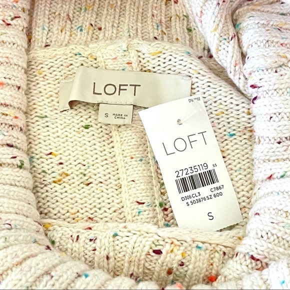 NWT LOFT Speckled Knit Turtleneck Poncho Sweater Cream Rainbow Confetti Small - Picture 14 of 15